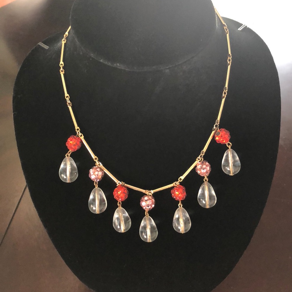 Rhinestone /glass teardrop necklace